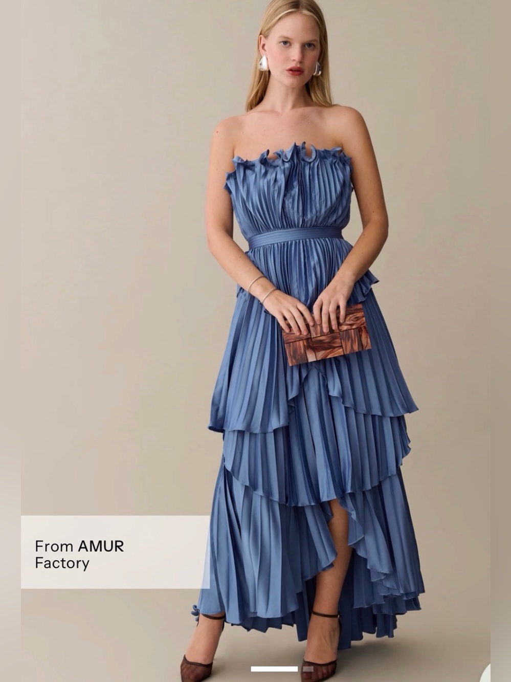 FEW MODA o.p.t Dusty Blue Strapless Pleated Tiered Maxi Dress